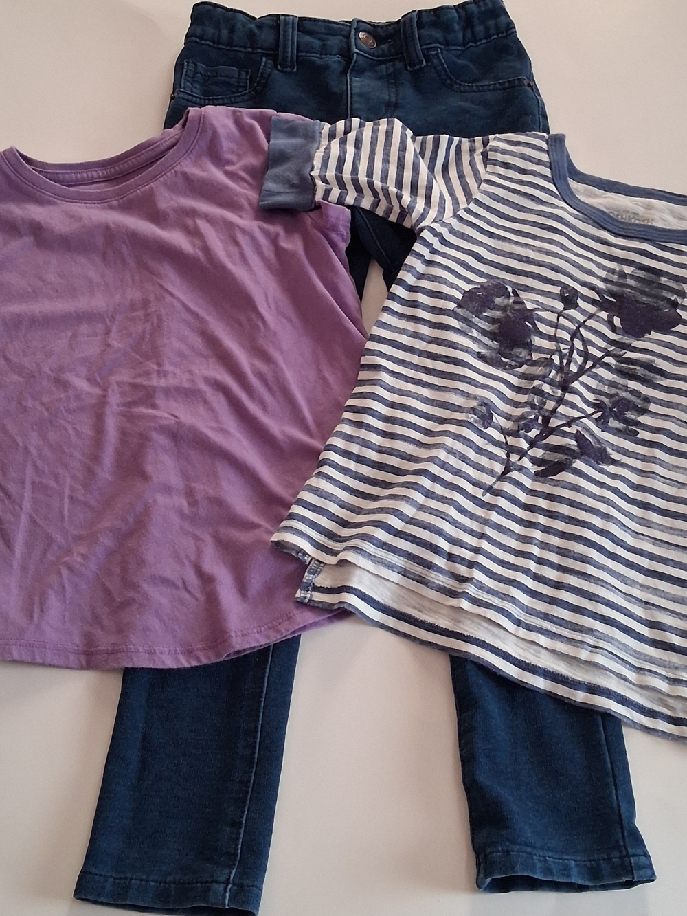 OshKosh B'gosh Purple Tee with Navy-Striped Floral Top